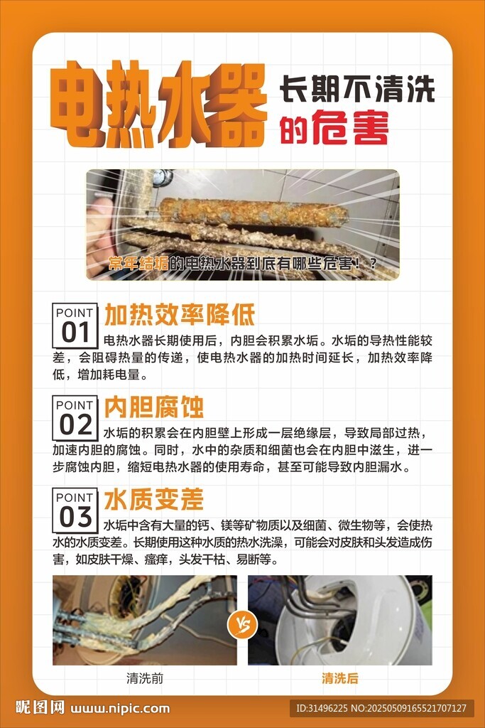 电热水器长期不清洗的危害 海报