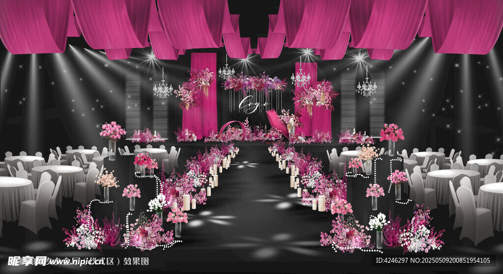 粉色系浪漫婚礼现场布置