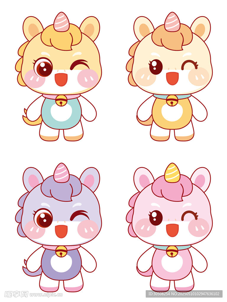 美丽的四色小马插画设计