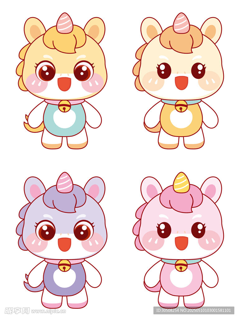 漂亮的四色小马驹卡通头像插画