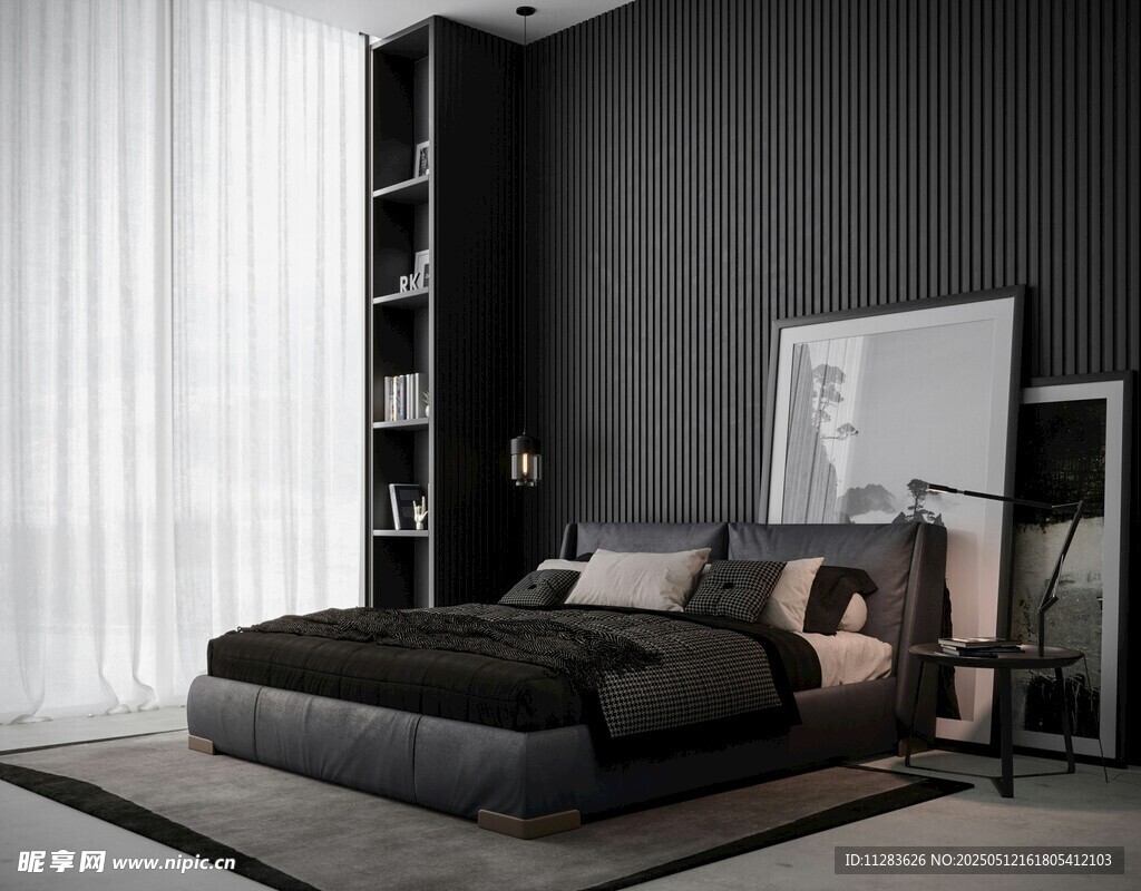 现代简约风深色系卧室