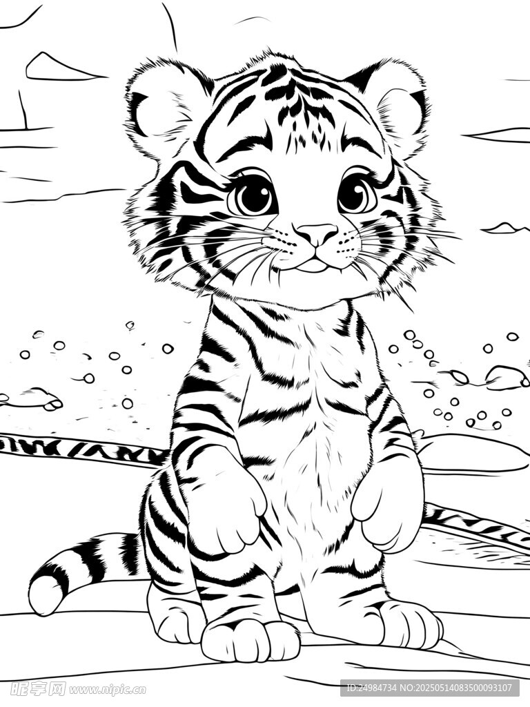 可爱小老虎黑白填色图