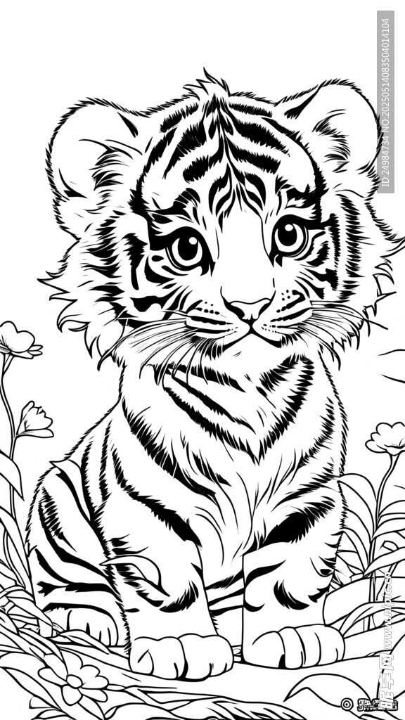 黑白线条老虎插画