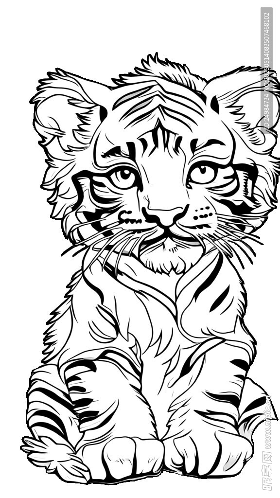 可爱小老虎黑白线稿图