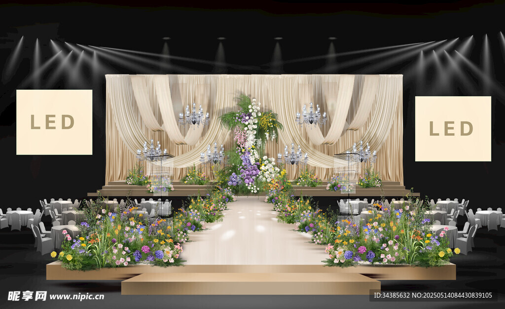 香槟布幔婚浪漫花卉婚礼仪式场景