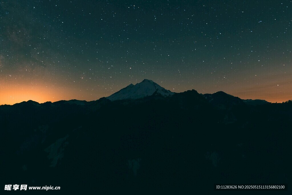 日落时分的山峦与星空