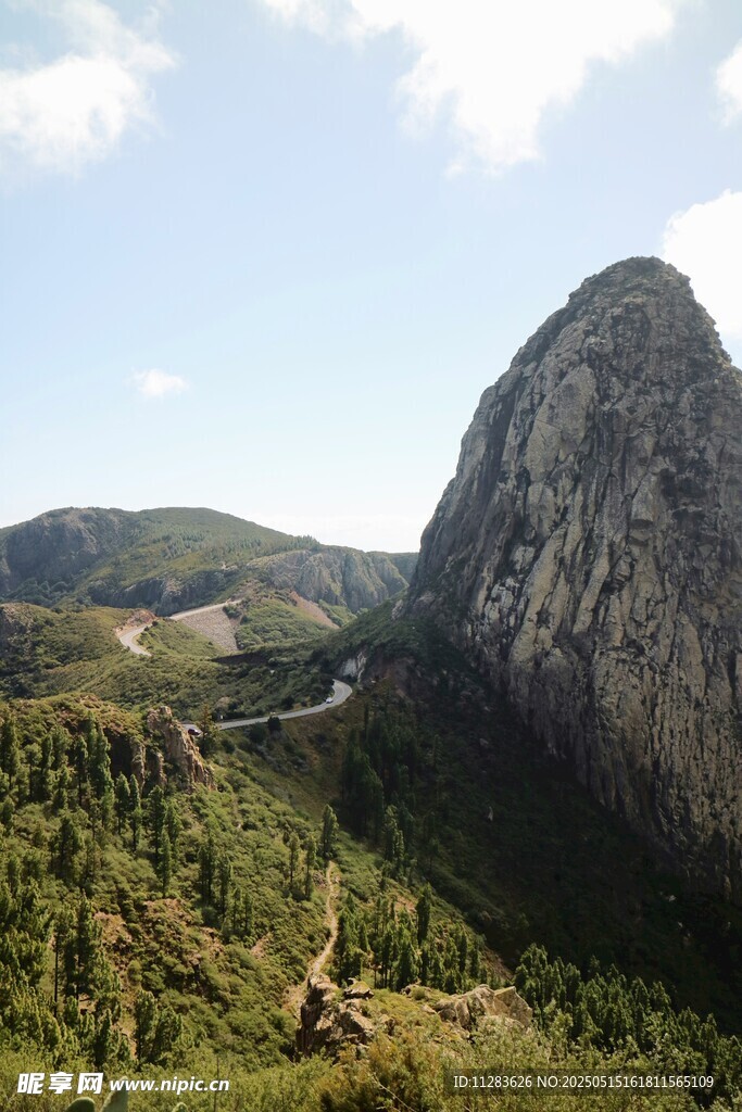 巍峨山峰与葱郁山林景观