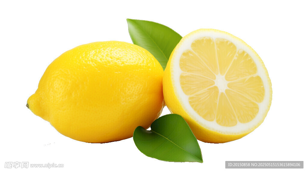 新鲜柠檬 带绿叶的水果