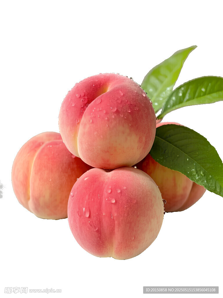 新鲜水蜜桃堆叠带绿叶