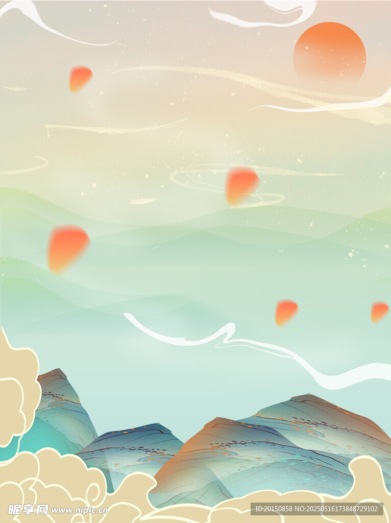 山河中国风复古仙境背景