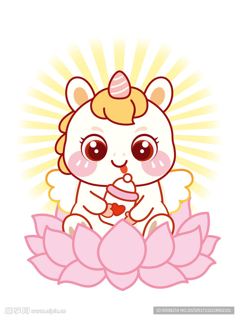 生肖马翅膀莲花奶瓶萌萌卡通图片