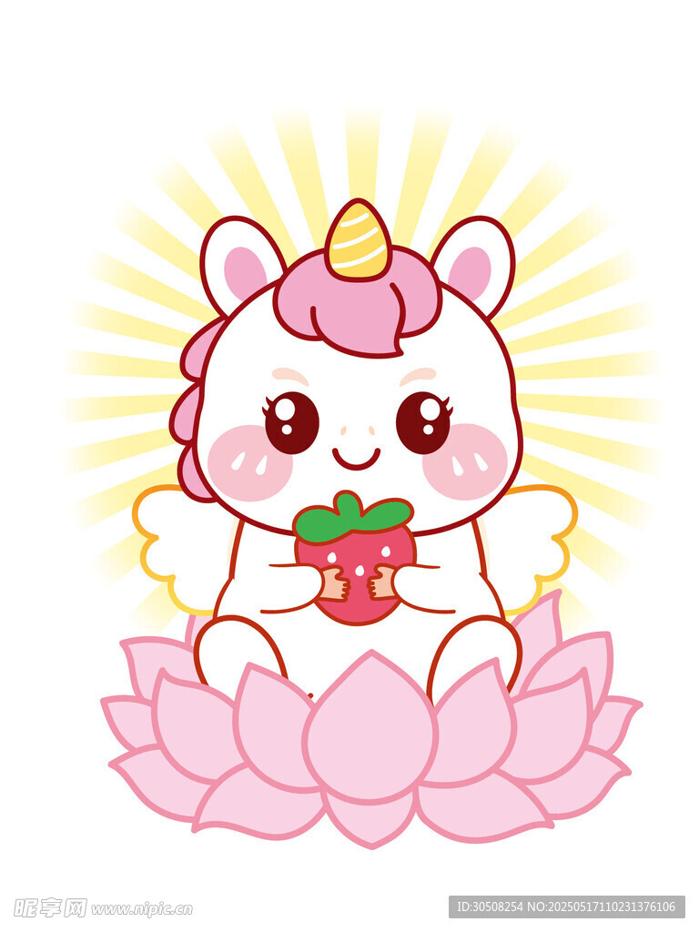 翅膀生肖马抱草莓莲花卡通图片