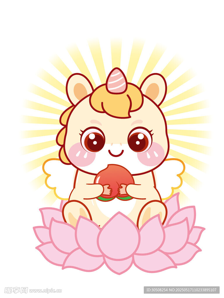 翅膀生肖马抱桃莲花卡通表情包图