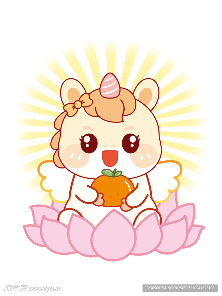 翅膀生肖马莲花抱橘子卡通图片