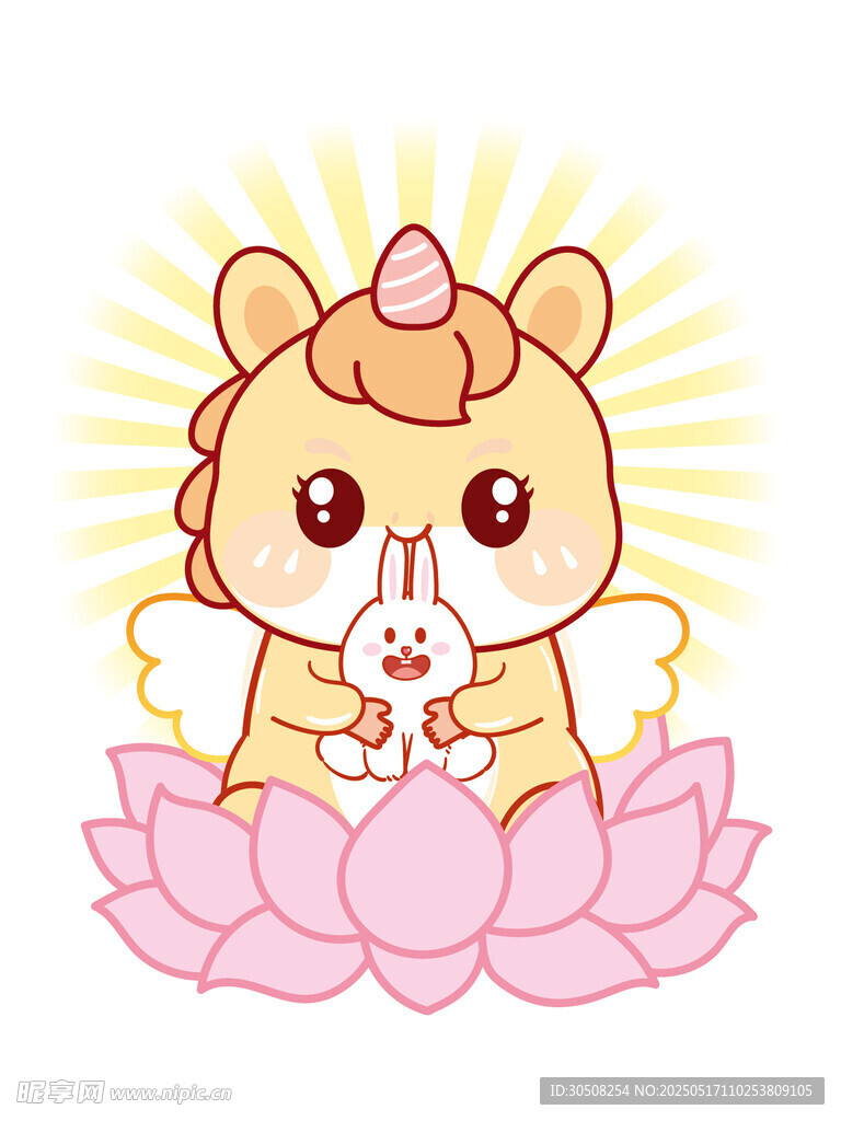 莲花马宝宝翅膀大眼抱小兔通插画