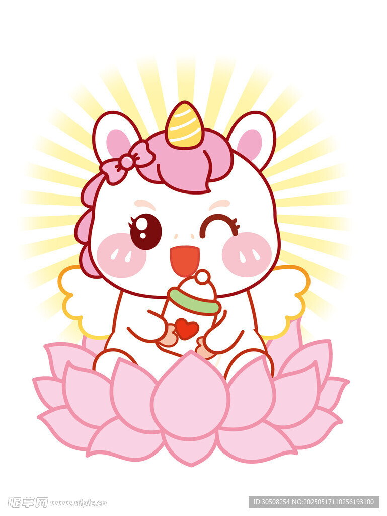 翅膀小马驹粉发抱奶瓶莲花图片