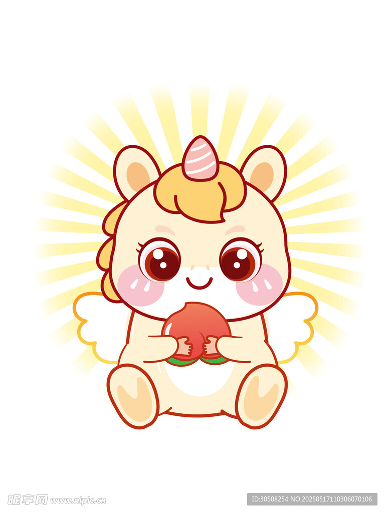 翅膀小马儿抱桃子卡通插画图片
