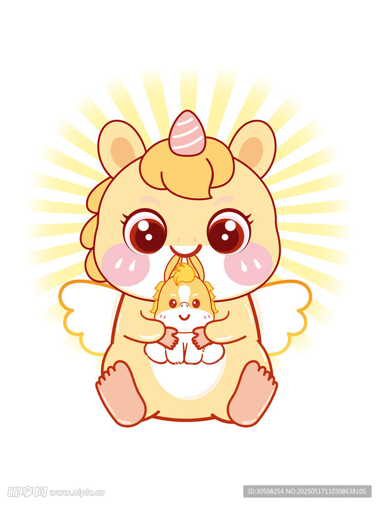 翅膀生肖马抱小马可爱卡通图片