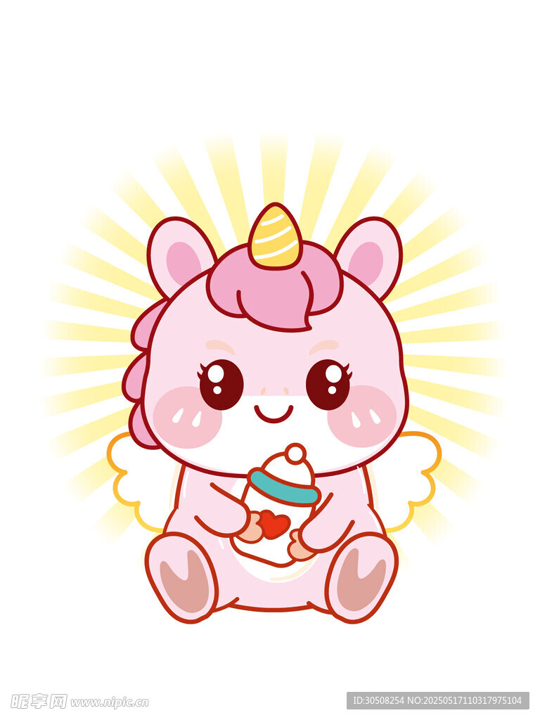 翅膀小马驹捧奶瓶可爱卡通图片