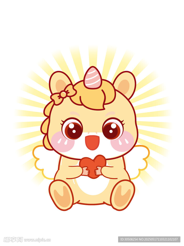 翅膀小马儿捧爱心卡通插画图片