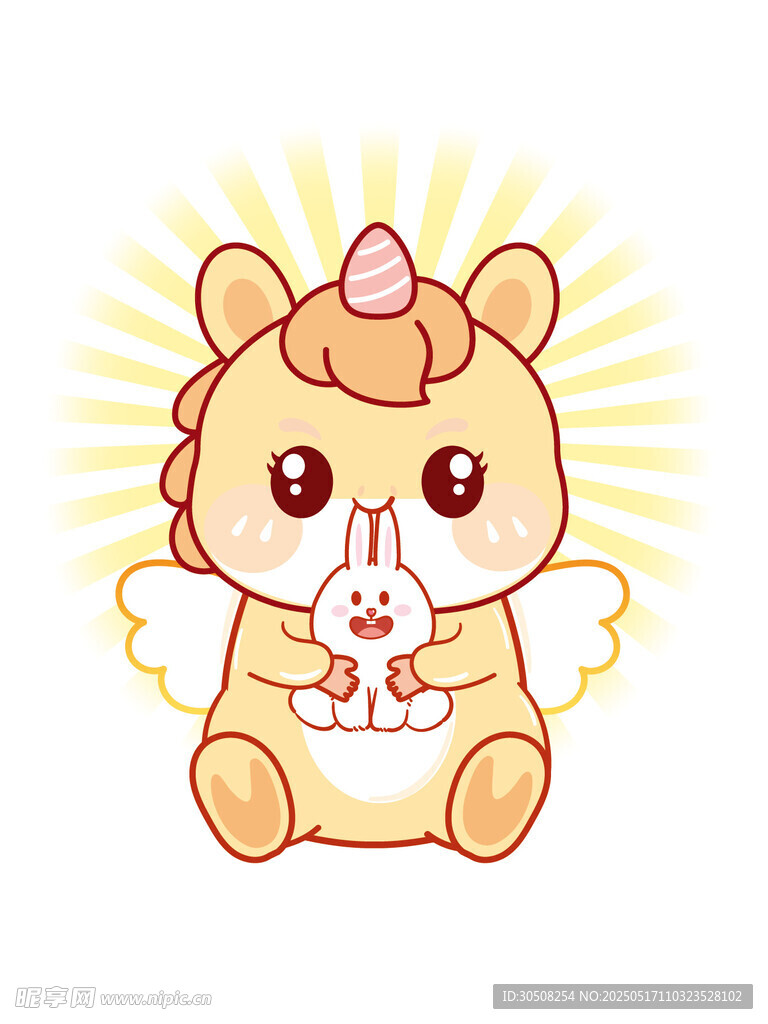 翅膀马儿抱小兔卡通表情包图片