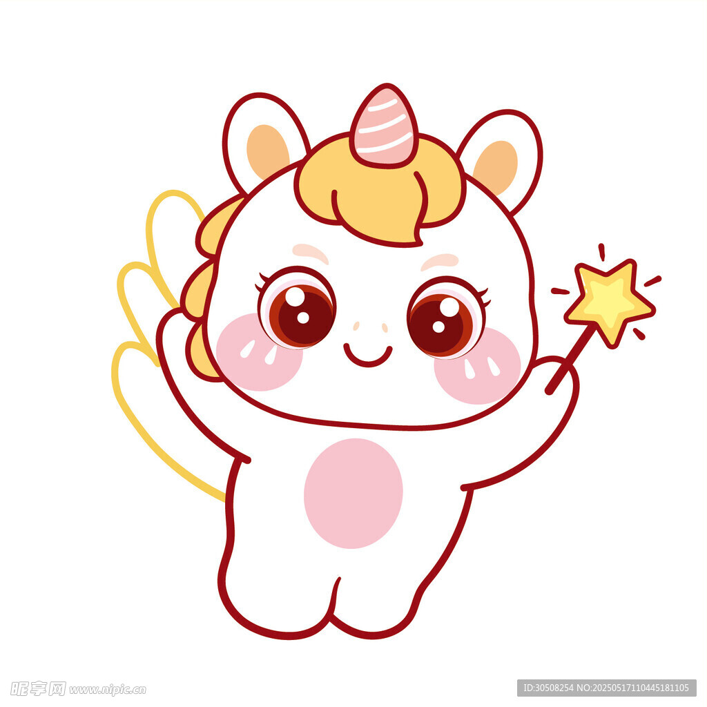 小马儿拿星星棒可爱卡通插画图片