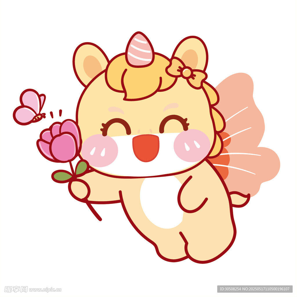 马宝宝有翅膀拿花卡通插画图片