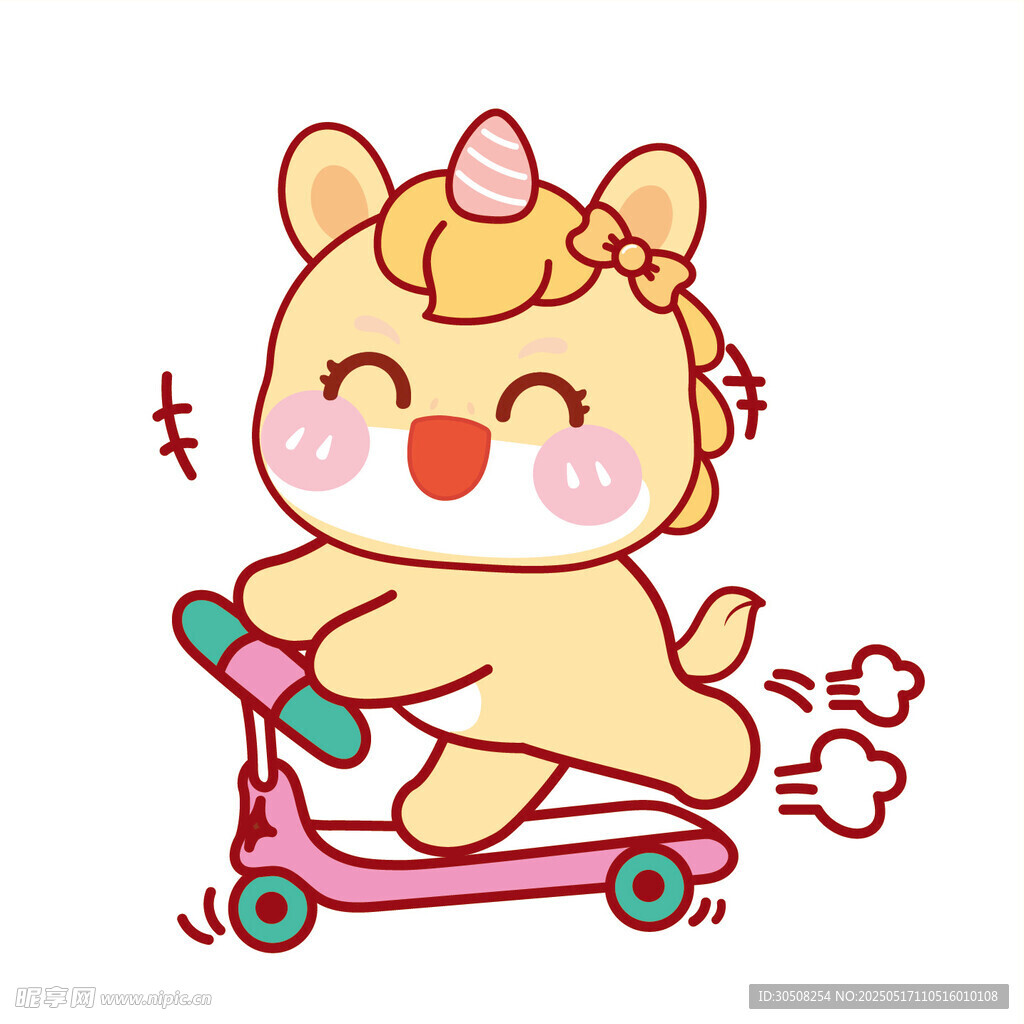微笑马宝宝玩滑板车卡通插画图片