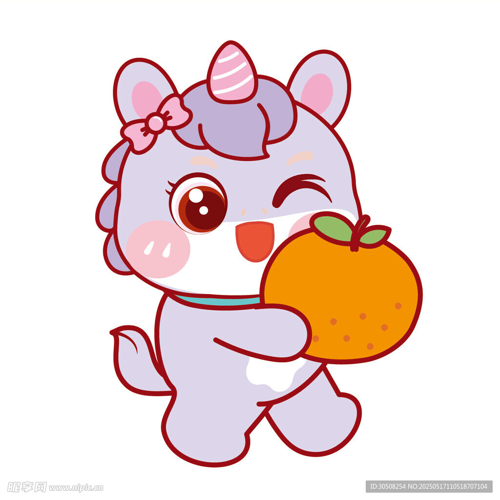 紫色小马抱橘子开心卡通头像图片