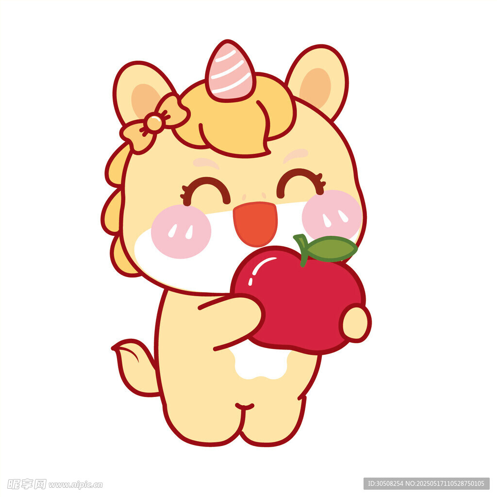 马宝宝可爱抱苹果卡通插画图片