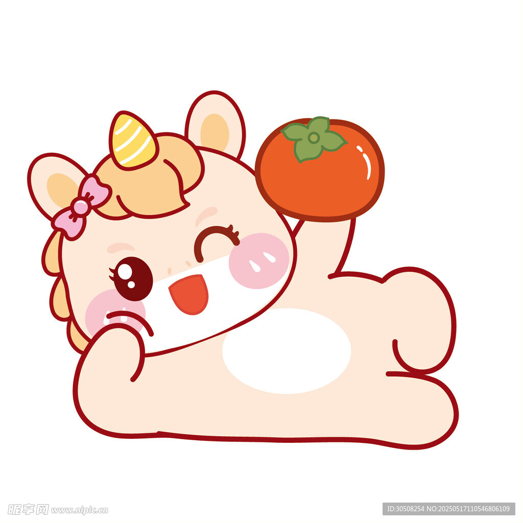 可爱小马儿躺着举柿子卡通图片