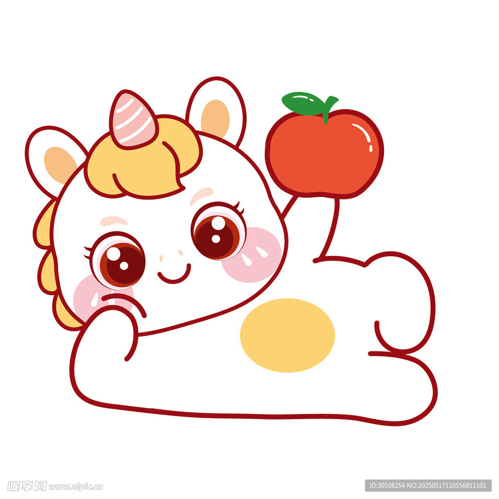 马宝宝躺着举红苹果卡通插画图片
