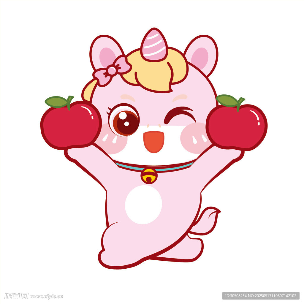 眨眼跳舞苹果小马儿卡通插画图片