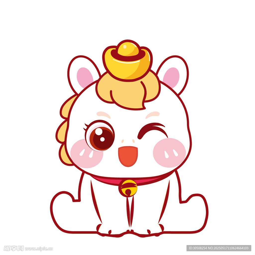 小马儿顶元宝卡通插画图片
