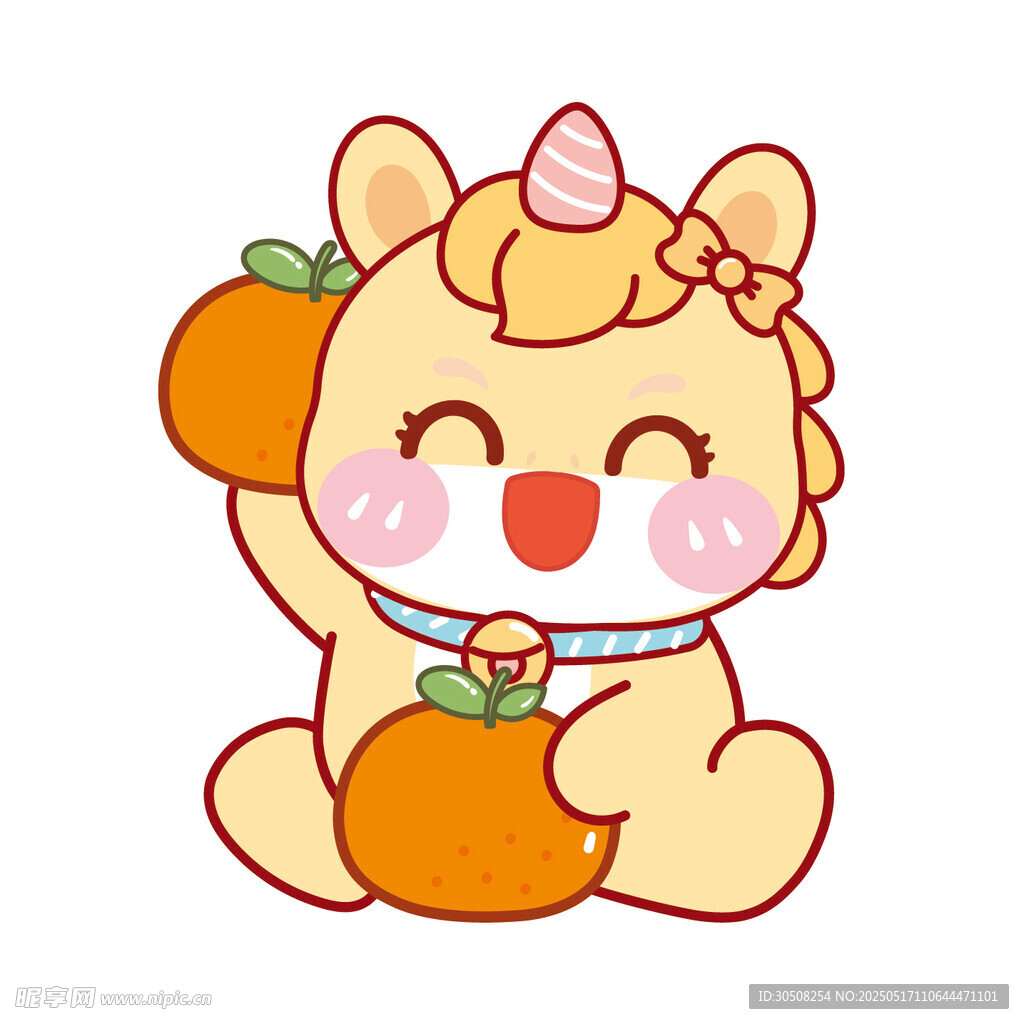 马宝宝拿两个橘子卡通插画图片