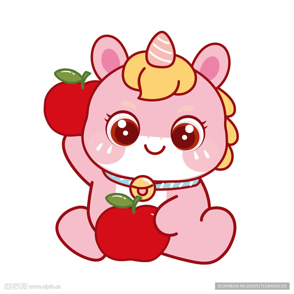 马宝宝拿两个红苹果卡通插画图片