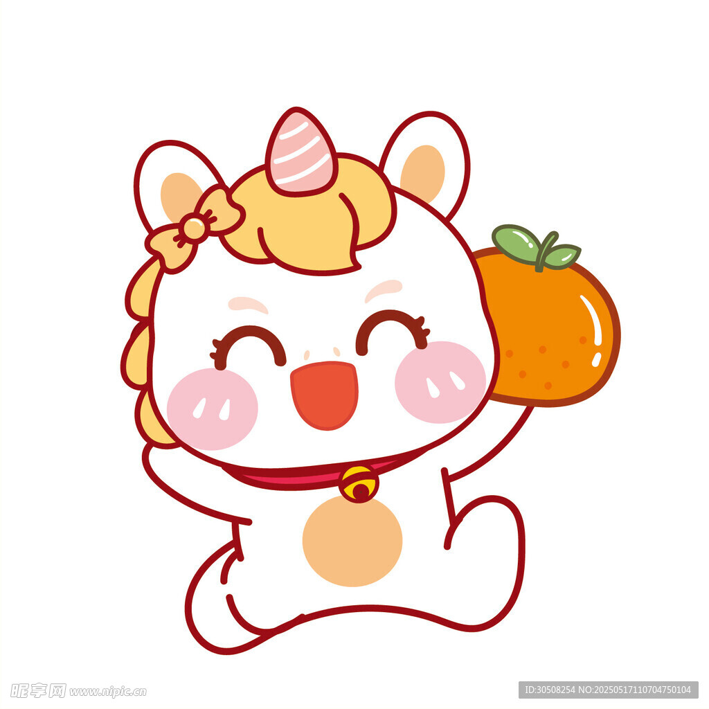 马宝宝跑举橘子可爱卡通插画图片