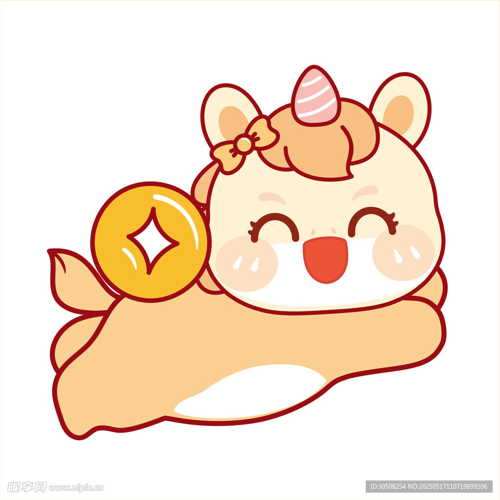小马儿背金币大笑卡通插画图片