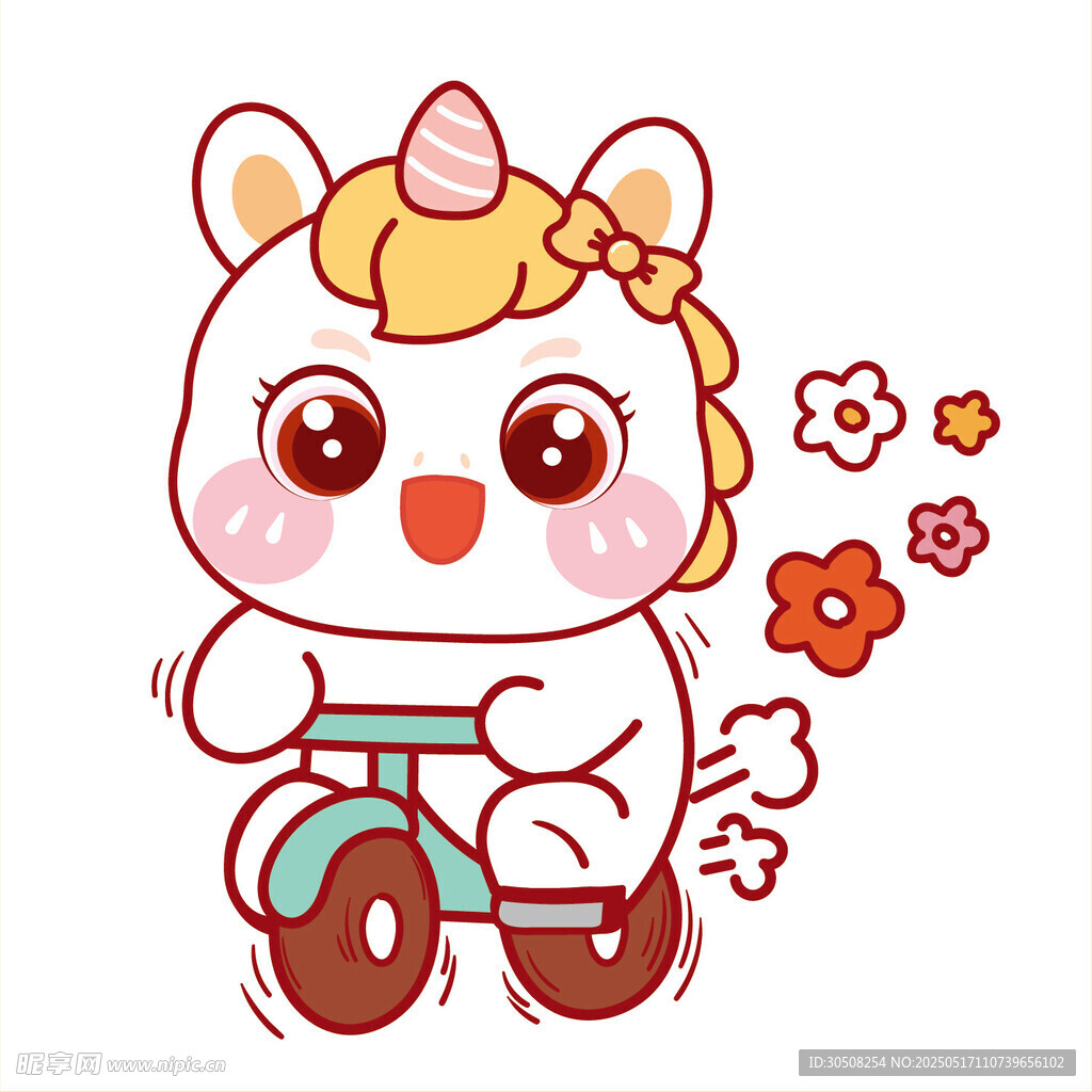 黄发马宝宝骑单车卡通插画图片