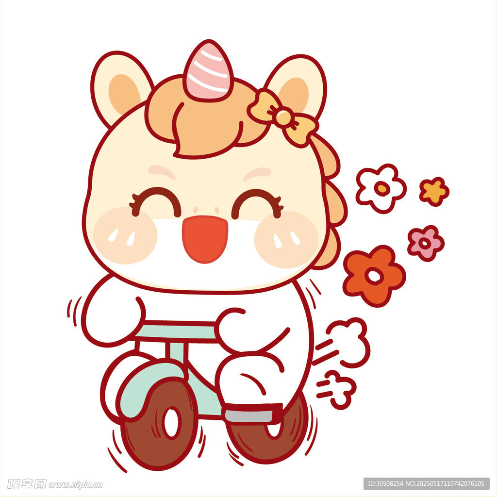 马宝宝骑绿色单车卡通图片插画