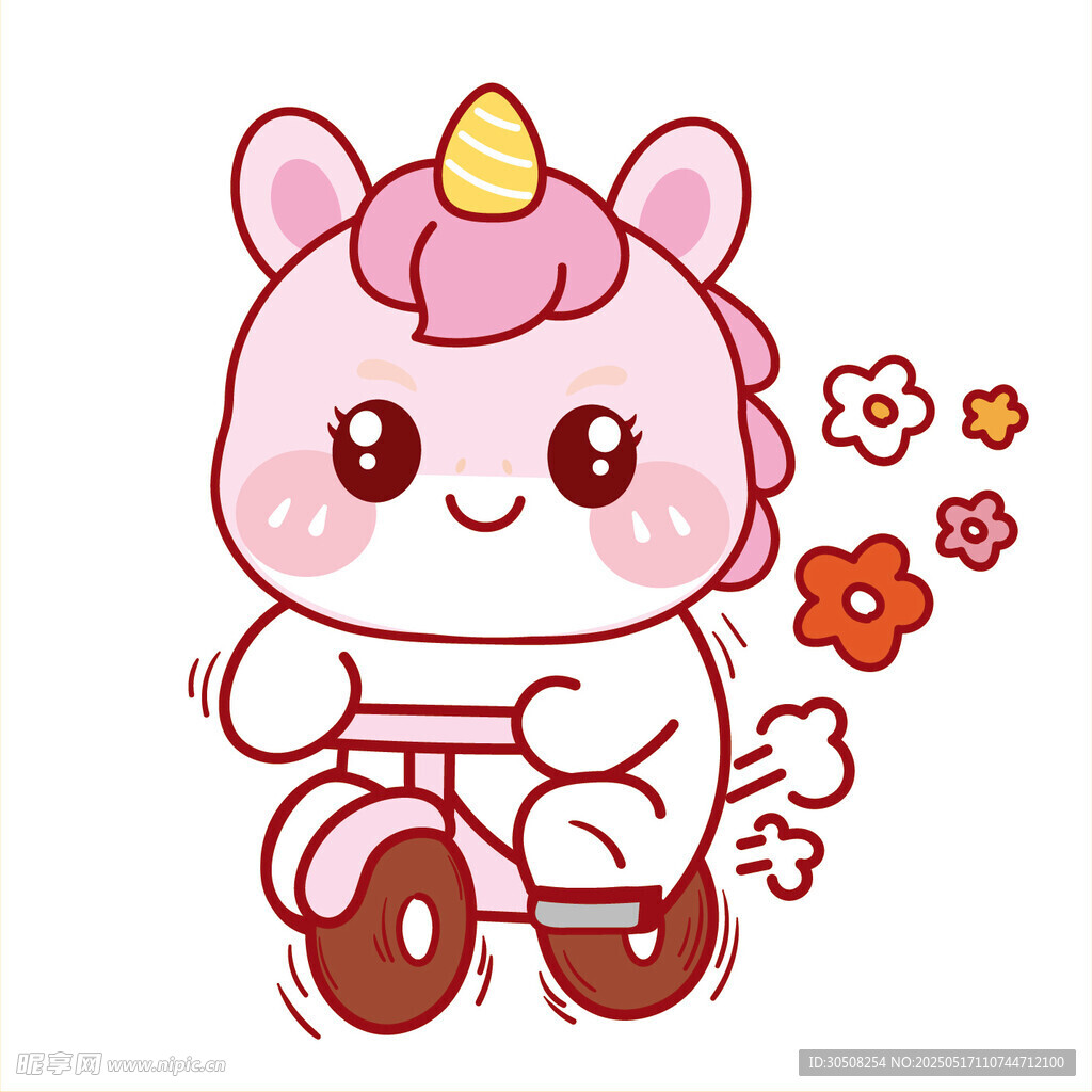 粉色马宝宝骑单车可爱卡通图片