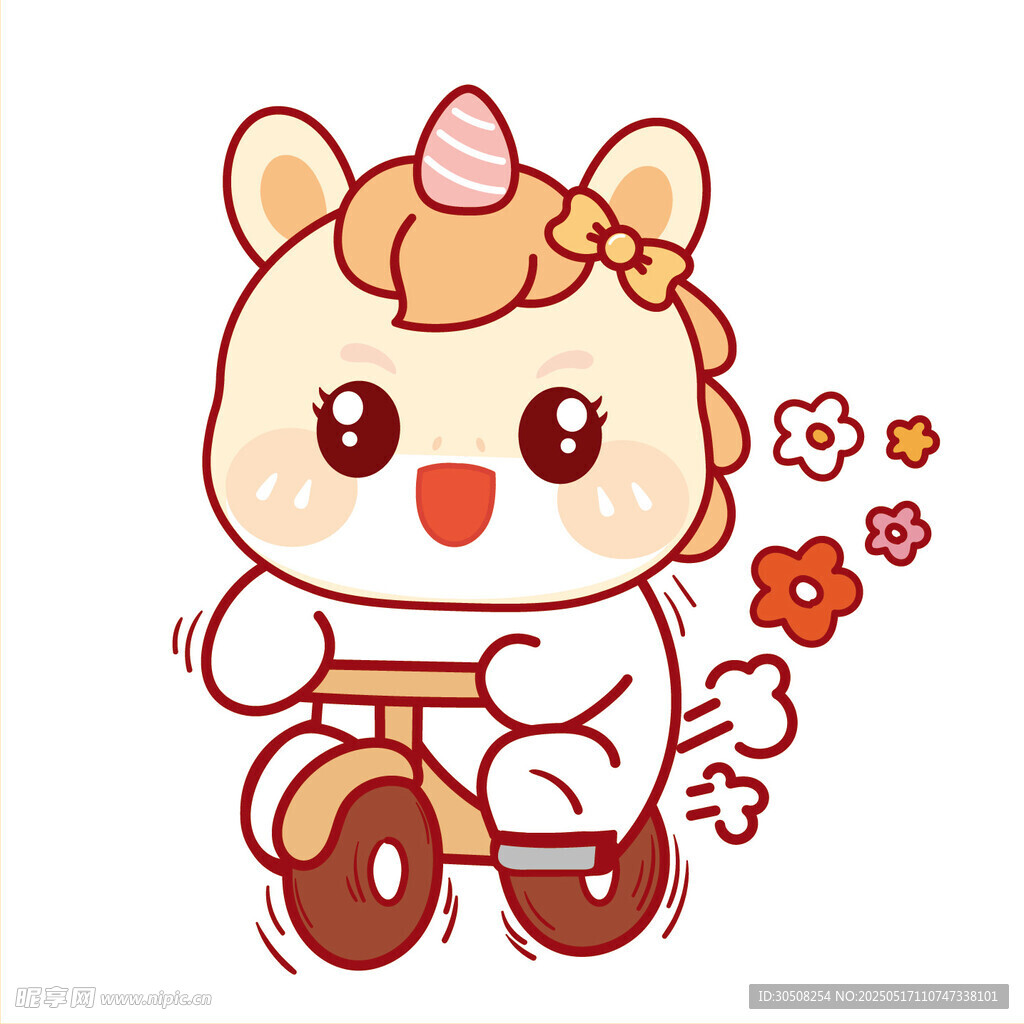 马宝宝骑单车开心卡通插画图片