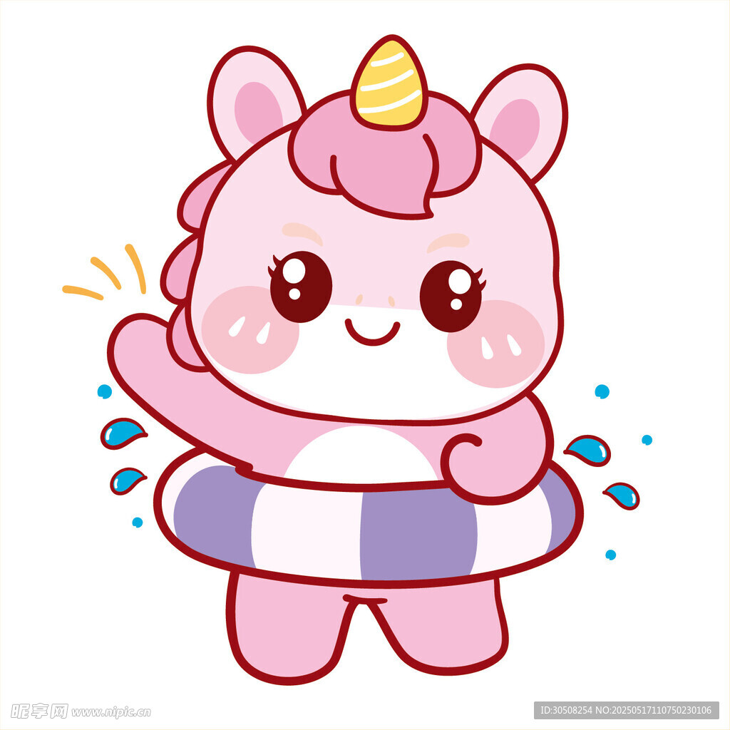 马宝宝带紫色游泳圈卡通插画图片