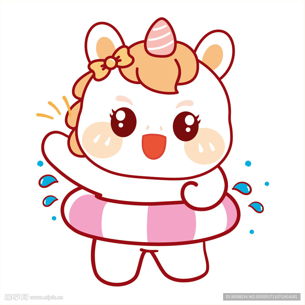 马宝宝带粉色游泳圈卡通插画图片