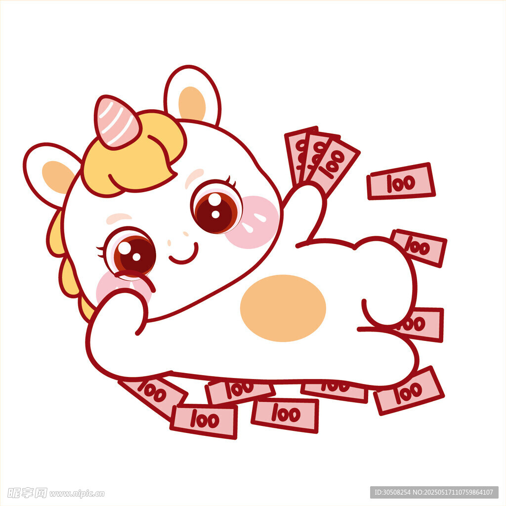 小马儿躺着富有卡通插画图片