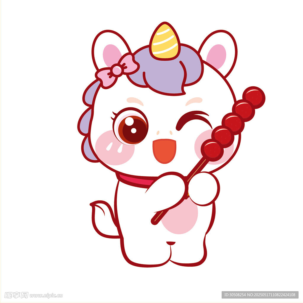 紫色拿糖葫芦眨眼马宝宝卡通图片