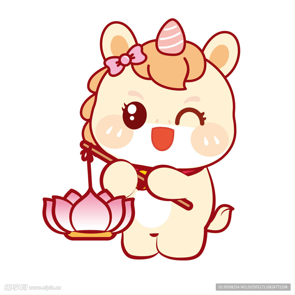 黄色举莲花灯大笑马宝宝卡通图片