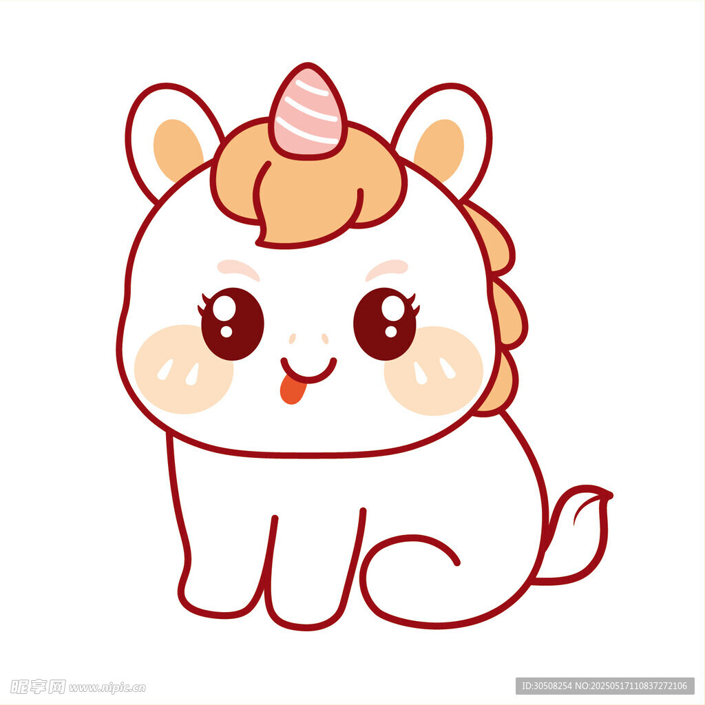 小马儿吐舌开心坐着插画图片