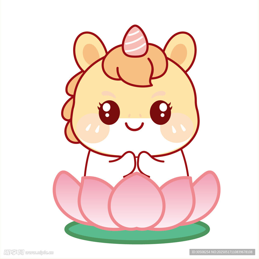 小马宝宝开心合十坐莲花插画图片