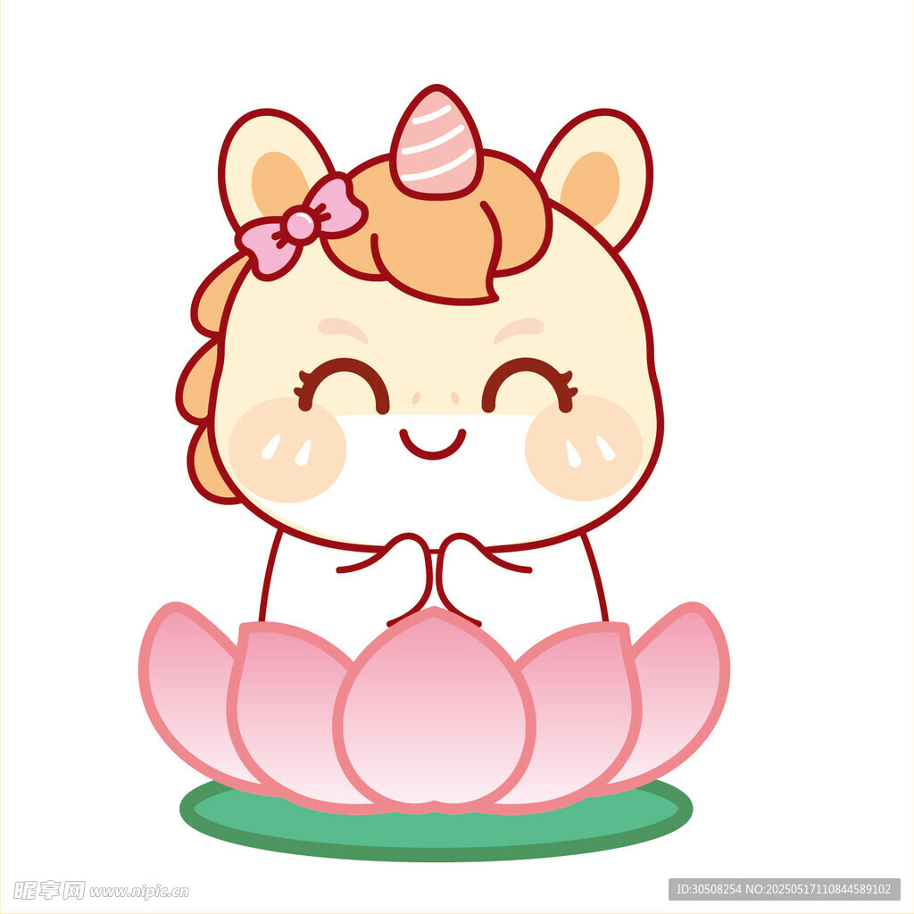 小马儿黄色坐莲花开心卡通图片